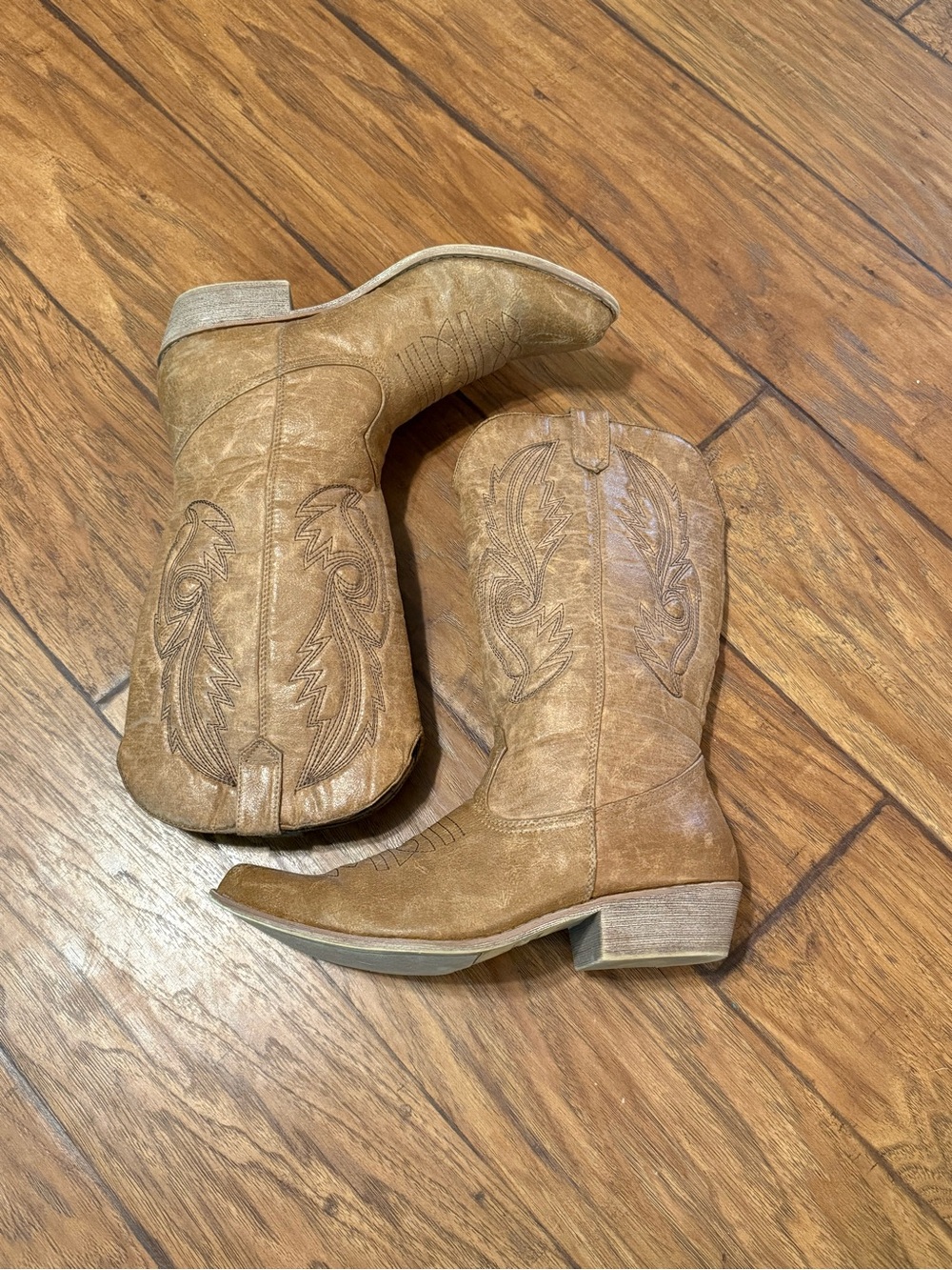 Coconuts Tan Western Cowboy Boots - Embroidered Shaft